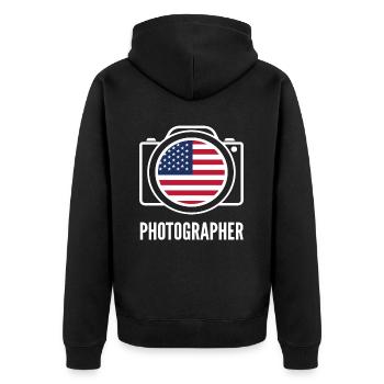 Photographer Photographer USA Flag - Unisex Premium Organic Zip Hoodie - black - Back - Nico (187cm)