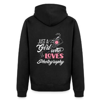 Photographe Photographe Fille - Veste à capuche bio Premium Unisexe - noir - Dos - Nico (187cm)