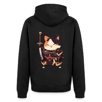 Samurai Cat Kawaii Japanese Ninja Cat - Unisex Premium Organic Zip Hoodie - black - Back - Nico (187cm)