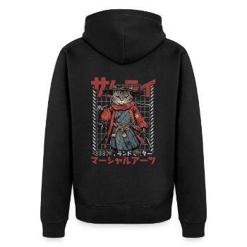 Samurai Cat Kawaii Japanese Ninja Cat - Unisex Premium Organic Zip Hoodie - black - Back - Nico (187cm)