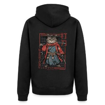 Samurai Cat Kawaii Japanese Ninja Cat - Unisex Premium Organic Zip Hoodie - black - Back - Nico (187cm)