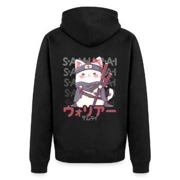 Samurai Cat Kawaii Japanese Ninja Cat - Unisex Premium Organic Zip Hoodie - black - Back - Nico (187cm)