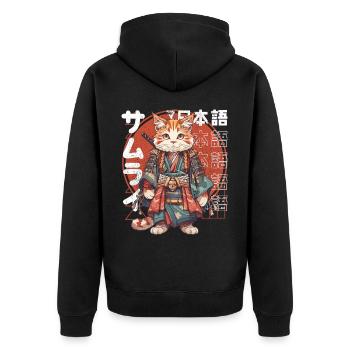 Samurai Cat Kawaii Japanese Ninja Cat - Unisex Premium Organic Zip Hoodie - black - Back - Nico (187cm)