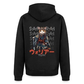 Samurai Cat Kawaii Japanische Ninja Katze - Unisex Premium Bio Zip Hoodie - Schwarz - Hinten - Nico (187cm)