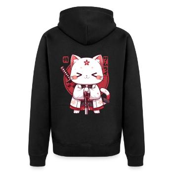 Samurai Cat Kawaii Japanische Ninja Cat - Unisex Premium Bio Zip Hoodie - Schwarz - Hinten - Nico (187cm)