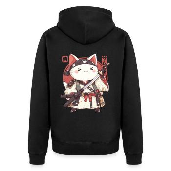 Samurai Cat Kawaii Japanische Ninja Cat - Unisex Premium Bio Zip Hoodie - Schwarz - Hinten - Nico (187cm)