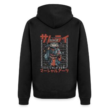 Samurai Cat Kawaii Japanese Ninja Cat - Unisex Premium Organic Zip Hoodie - black - Back - Nico (187cm)