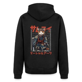Samurai Cat Kawaii Japanische Ninja Katze - Unisex Premium Bio Zip Hoodie - Schwarz - Hinten - Nico (187cm)