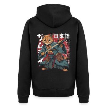 Samurai Cat Kawaii Japanische Ninja Katze - Unisex Premium Bio Zip Hoodie - Schwarz - Hinten - Nico (187cm)