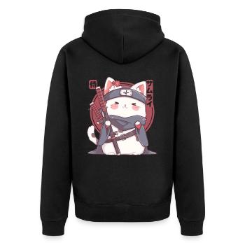 Samurai Cat Kawaii Japanische Ninja Cat - Unisex Premium Bio Zip Hoodie - Schwarz - Hinten - Nico (187cm)