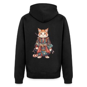 Samurai Cat Kawaii Japanese Ninja Cat - Unisex Premium Organic Zip Hoodie - black - Back - Nico (187cm)