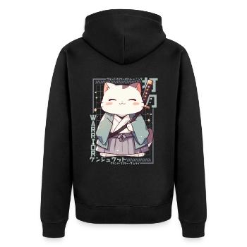 Samurai Cat Kawaii Japanese Ninja Cat - Unisex Premium Organic Zip Hoodie - black - Back - Nico (187cm)