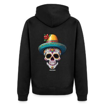 Iconique Sugar Skull Mexico Skull Streetwear - Veste à capuche bio Premium Unisexe - noir - Dos - Nico (187cm)