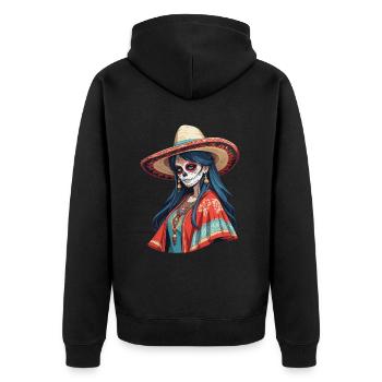 Fille mexicaine emblématique Sugar Skull - Veste à capuche bio Premium Unisexe - noir - Dos - Nico (187cm)