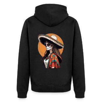 Iconic Sugar Skull Mexican Girl - Unisex Premium Organic Zip Hoodie - black - Back - Nico (187cm)