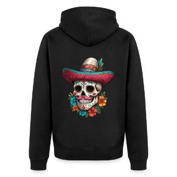 Iconique Sugar Skull Mexico Streetwear - Veste à capuche bio Premium Unisexe - noir - Dos - Nico (187cm)