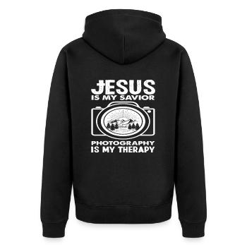 Photograph Jesus - Unisex Premium Bio Zip Hoodie - Schwarz - Hinten - Nico (187cm)