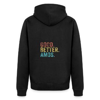 Cool guys are called amos - Unisex Premium Organic Zip Hoodie - black - Back - Nico (187cm)