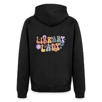 Groovy Reading Librarian Funny Library - Unisex Premium Organic Zip Hoodie - black - Back - Nico (187cm)