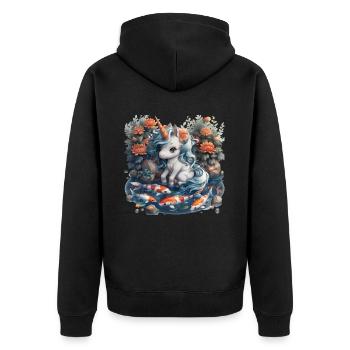 Einhorn Koi Fisch Kawaii Japanisch - Unisex Premium Bio Zip Hoodie - Schwarz - Hinten - Nico (187cm)