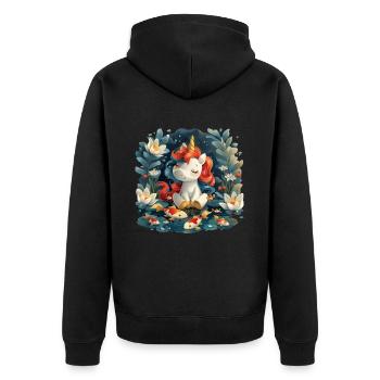 Einhorn Koi Fisch Kawaii Japanisch - Unisex Premium Bio Zip Hoodie - Schwarz - Hinten - Nico (187cm)