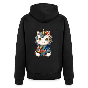 Licorne Kawaii Kimono Japonais - Veste à capuche bio Premium Unisexe - noir - Dos - Nico (187cm)
