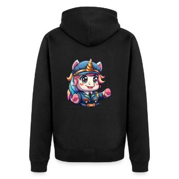 Einhorn Kawaii Japanischer Shinkansen Schaffner - Unisex Premium Bio Zip Hoodie - Schwarz - Hinten - Nico (187cm)