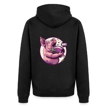 Auberginen liebendes vegetarisches Schwein - Unisex Premium Bio Zip Hoodie - Schwarz - Hinten - Nico (187cm)