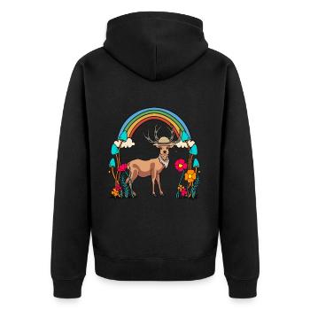 Hirsch Natur Wildtiere Märchen Kind Regenbogen - Unisex Premium Bio Zip Hoodie - Schwarz - Hinten - Nico (187cm)