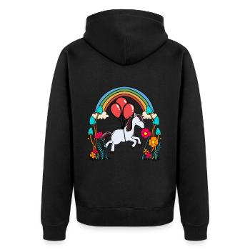 Regenbogen Pony Luftballons Geburtstag Geschenk - Unisex Premium Bio Zip Hoodie - Schwarz - Hinten - Nico (187cm)
