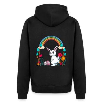 Osterhase Ostereier Regenbogen Kind Kinder Hase - Unisex Premium Bio Zip Hoodie - Schwarz - Hinten - Nico (187cm)