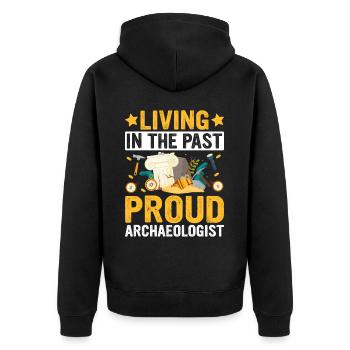 Funny archaeology design for future - Unisex Premium Organic Zip Hoodie - black - Back - Nico (187cm)