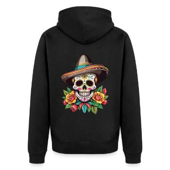 Iconique Sugar Skull Mexico Streetwear - Veste à capuche bio Premium Unisexe - noir - Dos - Nico (187cm)