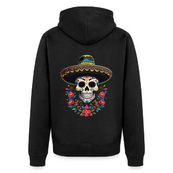 Iconique Sugar Skull Mexico Streetwear - Veste à capuche bio Premium Unisexe - noir - Dos - Nico (187cm)