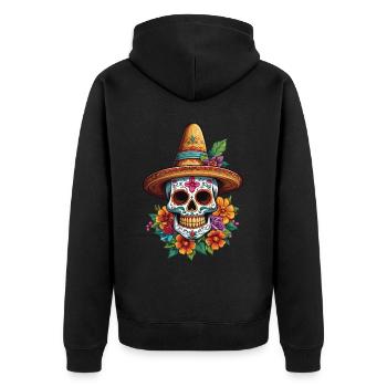 Iconic Sugar Skull Mexico Skull Streetwear - Unisex Premium Organic Zip Hoodie - black - Back - Nico (187cm)