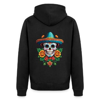 Fête mexicaine emblématique de Sugar Skull - Veste à capuche bio Premium Unisexe - noir - Dos - Nico (187cm)