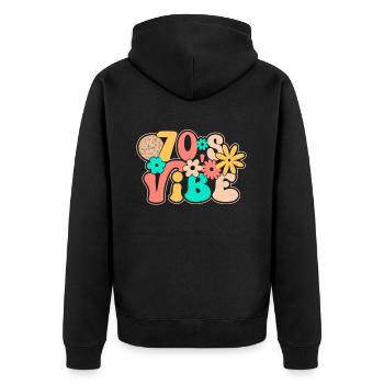 Disco Groovy Hippie 70s 80er Vintage Siebziger - Unisex Premium Bio Zip Hoodie - Schwarz - Hinten - Nico (187cm)