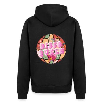 Disco Groovy Hippie 70s 80er Vintage Siebziger - Unisex Premium Bio Zip Hoodie - Schwarz - Hinten - Nico (187cm)