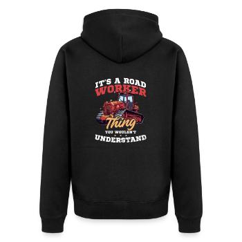 Road Worker Road Worker Thing - Unisex Premium Organic Zip Hoodie - black - Back - Nico (187cm)