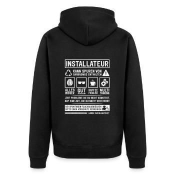 Kann Spuren von Sarkasmus enthalten - Unisex Premium Bio Zip Hoodie - Schwarz - Hinten - Nico (187cm)