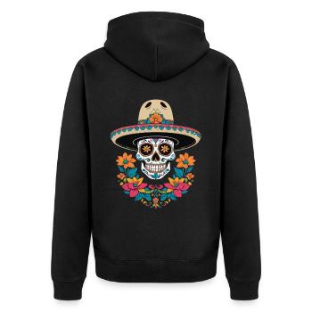 Fête mexicaine emblématique de Sugar Skull - Veste à capuche bio Premium Unisexe - noir - Dos - Nico (187cm)