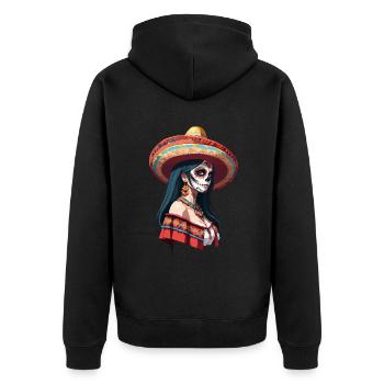 Ikonischer Zuckerschädel Mexikanisches Girl - Unisex Premium Bio Zip Hoodie - Schwarz - Hinten - Nico (187cm)