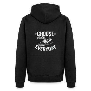 Choose Health Everyday Jogging - Unisex Premium Organic Zip Hoodie - black - Back - Nico (187cm)