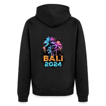 Bali 2024 Reise - Unisex Premium Bio Zip Hoodie - Schwarz - Hinten - Nico (187cm)