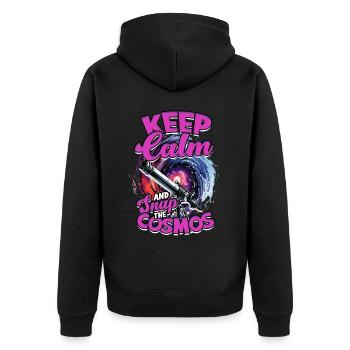 Astrofotografie Keep calm and snap the cosmos - Unisex Premium Bio Zip Hoodie - Schwarz - Hinten - Nico (187cm)