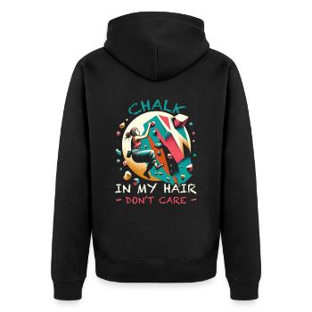 Bouldering Girl Boulderer Felskletterwand - Unisex Premium Bio Zip Hoodie - Schwarz - Hinten - Nico (187cm)