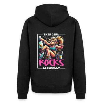 Bouldering Girl Boulderer Felskletterwand - Unisex Premium Bio Zip Hoodie - Schwarz - Hinten - Nico (187cm)