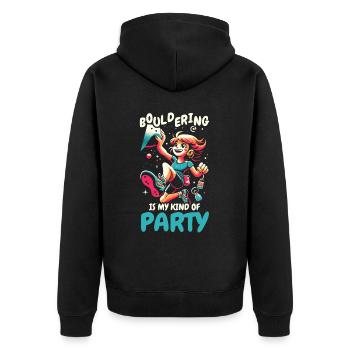 Bouldering Girl Boulderer Felskletterwand - Unisex Premium Bio Zip Hoodie - Schwarz - Hinten - Nico (187cm)