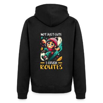 Bouldering Girl Boulderer Felskletterwand - Unisex Premium Bio Zip Hoodie - Schwarz - Hinten - Nico (187cm)