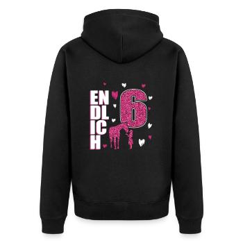 Endlich 6 Pferd Pony - Unisex Premium Bio Zip Hoodie - Schwarz - Hinten - Nico (187cm)